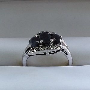 Size - 5 Sterling Silver Genuine Midnight Blue Sapphire Ring